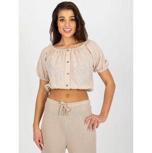 BÉŽOVÝ BAVLNĚNÝ HALENKOVÝ CROP TOP LK-BZ-508934.24-BEIGE Velikost: ONE SIZE