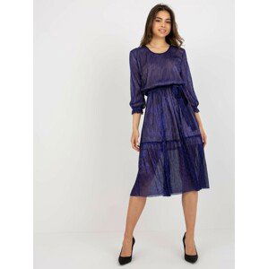 TMAVĚ MODRÉ LESKLÉ MIDI ŠATY S VOLÁNEM LK-SK-507532.17P-DARK BLUE Velikost: 40