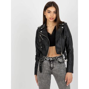 ČERNÁ KOŽENKOVÁ CROP BUNDA S PÁSKEM NM-KR-AX-819.09-BLACK Velikost: XL