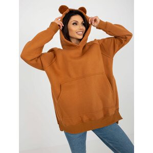 SVĚTLE HNĚDÁ OVERSIZE MIKINA S KLOKANÍ KAPSOU A BAMBULKAMI EM-BL-728.08-LIGHT BROWN Velikost: ONE SIZE