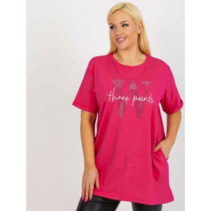 TMAVĚ RŮŽOVÁ DLOUHÁ TUNIKA S POTISKEM A KAPSAMI RV-BZ-7866.30-DARK PINK Velikost: ONE SIZE