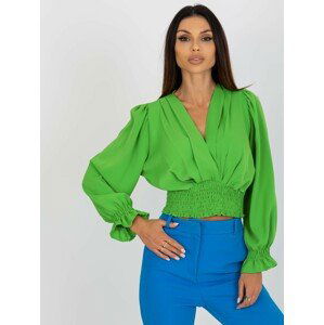 SVĚTLE ZELENÁ CROP TOP HALENKA S ELASTICKÝM ŘASENÍM DHJ-BZ-13866.92P-LIGHT GREEN Velikost: ONE SIZE