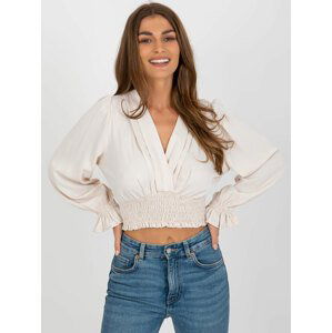 SVĚTLE BÉŽOVÁ CROP TOP HALENKA S ELASTICKÝM ŘASENÍM DHJ-BZ-13866.92P-LIGHT BEIGE Velikost: ONE SIZE