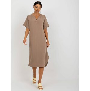 TMAVĚ BÉŽOVÉ KOŠILOVÉ MIDI ŠATY TW-SK-BE-AZ101.40P-DARK BEIGE Velikost: XL