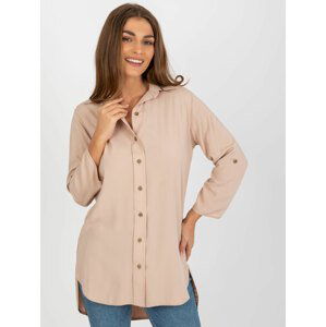 BÉŽOVÁ DÁMSKÁ PRODLOUŽENÁ KOŠILE LK-KS-509317.84P-BEIGE Velikost: 38