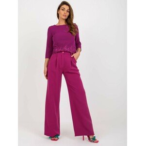 Fuchsiové elegantní široké kalhoty DHJ-SP-15679-1.92P-fuchsia Velikost: 2XL