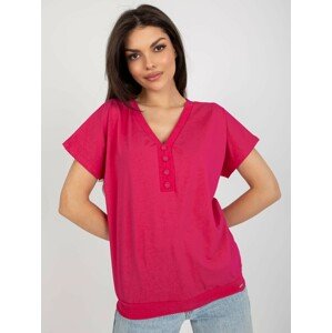 TMAVĚ RŮŽOVÉ TRIKO S VÝSTŘIHEM RV-BZ-8827.95-DARK PINK Velikost: L/XL