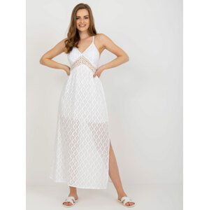 Bílé midi šaty na ramínka s krajkovou sukní TW-SK-BI-8676.22-white Velikost: S