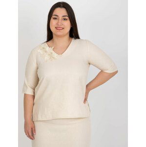 BÉŽOVÁ HALENKA S KVĚTINOU LK-BZ-506692.32-BEIGE Velikost: 44