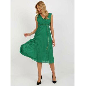 ZELENÉ PLISOVANÉ MIDI ŠATY S PÁSKEM DHJ-SK-13168.21X-DARK GREEN Velikost: ONE SIZE