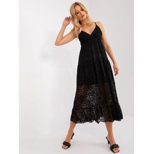 ČERNÉ KRAJKOVÉ MIDI ŠATY S VOLÁNEM -TW-SK-BI-8247.62P-BLACK Velikost: XL