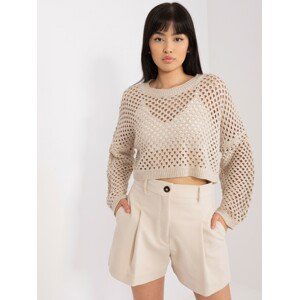 BÉŽOVÝ HÁČKOVANÝ CROP SVETR -BA-SW-9008.35P-LIGHT BEIGE Velikost: ONE SIZE