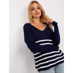 TMAVĚ MODRÝ SVETR S PRUHY BA-BZ-2201.62P-DARK BLUE Velikost: ONE SIZE