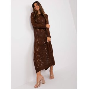 TMAVĚ HNĚDÉ PROLAMOVANÉ MAXI ŠATY BA-SK-9010.33P-DARK BROWN Velikost: ONE SIZE