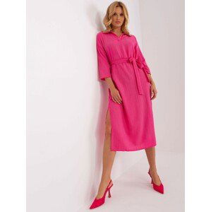 TMAVĚ RŮŽOVÉ MIDI ŠATY S PÁSKEM LK-SK-509342.33P-DARK PINK Velikost: M