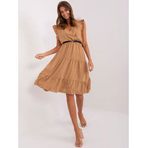 SVĚTLE HNĚDÉ VOLÁNKOVÉ OVERSIZE MIDI ŠATY DHJ-SK-5653.16X-BROWN Velikost: ONE SIZE