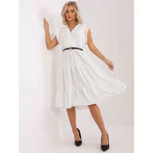 SMETANOVÉ VOLÁNKOVÉ OVERSIZE MIDI ŠATY DHJ-SK-5653.16X-ECRU Velikost: ONE SIZE