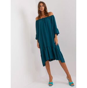 TMAVĚ MODRÉ ASYMETRICKÉ OVERSIZE MIDI ŠATY S VOLÁNEM DHJ-SK-6057.93-BLUE Velikost: ONE SIZE