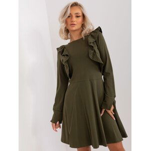 KHAKI BAVLNĚNÉ VOLÁNOVÉ MINI ŠATY EM-SK-HW-20-395.34P-KHAKI Velikost: M