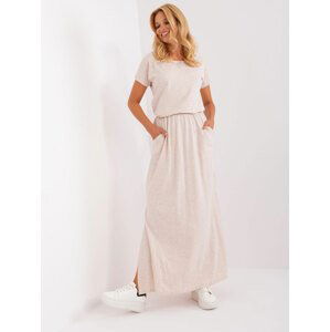 SVĚTLE BÉŽOVÉ MAXI ŠATY S ROZPARKEM EM-SK-494.16X-LIGHT BEIGE Velikost: ONE SIZE