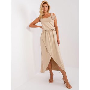 BÉŽOVÉ ASYMETRICKÉ  MAXI ŠATY EM-SK-820.06-BEIGE Velikost: ONE SIZE