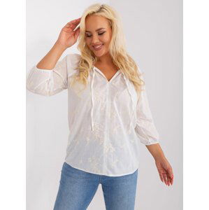 BÍLÁ BAVLNĚNÁ HALENKA S BÉŽOVOU VÝŠIVKOU LK-BZ-509324.50P-WHITE-BEIGE Velikost: M/L