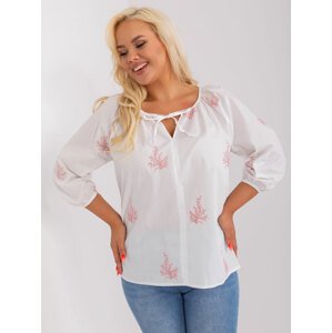 BÍLÁ BAVLNĚNÁ HALENKA S RŮŽOVOU VÝŠIVKOU LK-BZ-509324-1.81P-WHITE-PINK Velikost: M/L