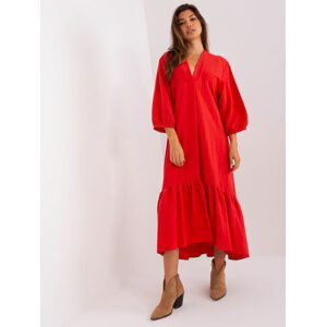 ČERVENÉ OVERSIZE ŠATY S VOLÁNEM -CHA-SK-9012.02P-RED Velikost: S/M