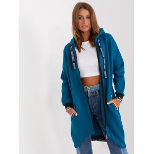 MODRÁ DLOUHÁ MIKINA S KAPUCÍ -RV-BL-6832-2.00P-SEA BLUE Velikost: S/M