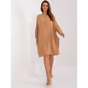 SVĚTLE HNĚDÉ KOŠILOVÉ ŠATY -DHJ-SK-15506A.94P-CAMEL Velikost: ONE SIZE