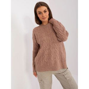 HNĚDÝ COPÁNKOVÝ SVETR -AT-SW-2335.27-DARK BEIGE Velikost: ONE SIZE