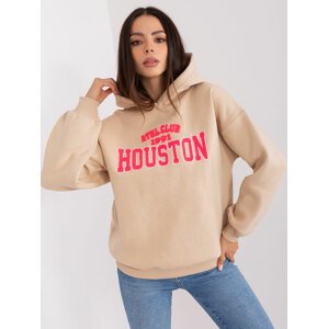 BÉŽOVÁ MIKINA S NÁPISEM A KAPUCÍ HOUSTON EM-BL-656-2.13X-BEIGE Velikost: ONE SIZE