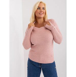 PUDROVÝ SVETR S VÝSTŘIHEM DO V PM-SW-PM-3770.30-LIGHT PINK Velikost: XL/2XL