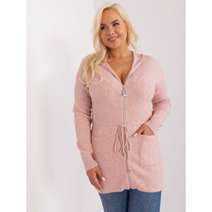 SVĚTLE RŮŽOVÝ SVETR SE ZIPEM A KAPUCÍ PM-SW-PM-3735.25X-LIGHT PINK Velikost: 2XL/3XL