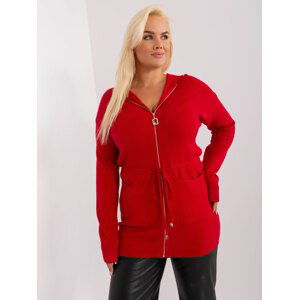 ČERVENÝ SVETR NA ZIP S KAPSAMI A STAHOVACÍ ŠŇŮRKU V PASE PM-SW-PM-3735.25X-RED Velikost: 2XL/3XL