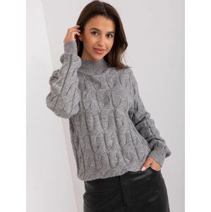 ŠEDÝ TEPLÝ SVETR S ROLÁKEM -AT-SW-2235.00P-DARK GREY Velikost: ONE SIZE