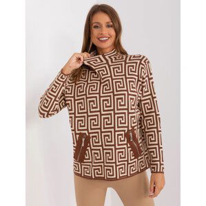 HNĚDÝ VZOROVANÝ SVETR SE ZIPY*AT-SW-2341.00P BROWN Velikost: ONE SIZE