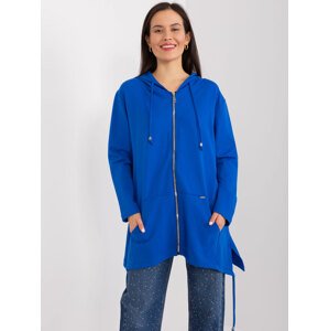 MODRÁ DELŠÍ MIKINA NA ZIP S KAPUCÍ -RV-BL-9022.72P-BLUE Velikost: S/M