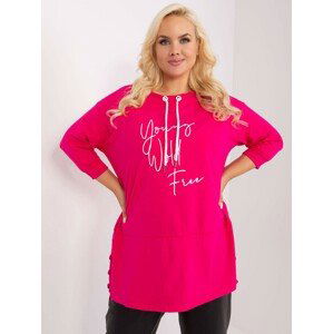 TMAVĚ RŮŽOVÁ DELŠÍ HALENKA S NÁPISEM A ŠŇŮRKAMI RV-BZ-8530-1.49P-DARK PINK Velikost: ONE SIZE