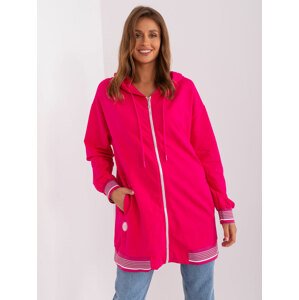 TMAVĚ RŮŽOVÁ DLOUHÁ MIKINA NA ZIP S KAPUCÍ -RV-BL-9077.50P-DARK PINK Velikost: S/M