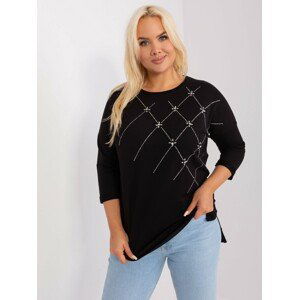 ČERNÁ MIKINOVÁ HALENKA S APLIKACÍ A 3/4 RUKÁVEM RV-BZ-9120.29-BLACK Velikost: ONE SIZE