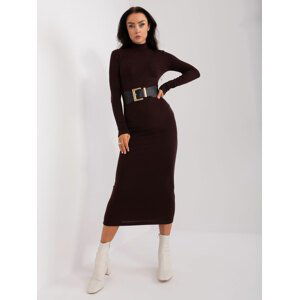 TMAVĚ HNĚDÉ MIDI UPLÉ ŠATY S PÁSKEM EM-SK-778.65-DARK BROWN Velikost: ONE SIZE