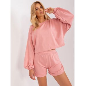 RŮŽOVÝ KOMPLET CROP TOP MIKINY A KRAŤASŮ EM-KMPL-817.95P-PINK Velikost: ONE SIZE