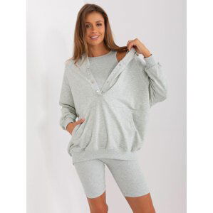 SVĚTLE ŠEDÝ TŘÍDÍLNÝ KOMPLET ŠORTEK, CROP TOPU A MIKINY EM-KMPL-831.17-LIGHT GREY Velikost: ONE SIZE