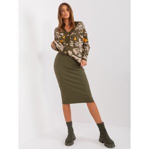 KHAKI ŽEBROVANÁ MIDI SUKNĚ RV-SD-9186.39P-KHAKI Velikost: ONE SIZE