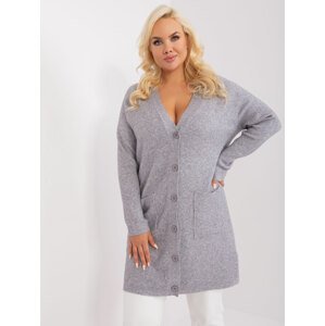 ŠEDÝ DLOUHÝ SVETR NA KNOFLÍKY S KAPSAMI PM-SW-PM-3732.10-GREY Velikost: XL/2XL