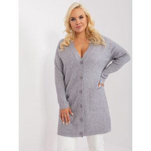 ŠEDÝ DLOUHÝ SVETR NA KNOFLÍKY S KAPSAMI PM-SW-PM-3732.10-GREY Velikost: 2XL/3XL