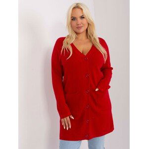 ČERVENÝ SVETR NA KNOFLÍKY S KAPSAMI PM-SW-PM-3732.10-RED Velikost: XL/2XL