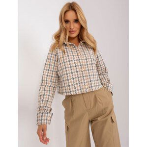 BÉŽOVÁ KOSTKOVANÁ CROP KOŠILE LK-KR-509432.27-BEIGE Velikost: L/XL