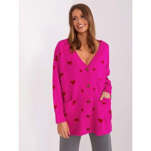 TMAVĚ RŮŽOVÝ KARDIGAN SE SRDÍČKY -BA-SW-2207.32P-FUCHSIA Velikost: ONE SIZE